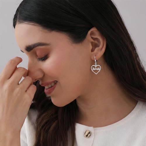 Image of TRUESILVER ACPL 925 Sterling Silver Personalized Earrings for Women | Customized Name Initial Earrings for Womens | Gift for Birthday Anniversary Wedding