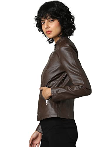 Image of ONLY Women Brown Leather Jacket