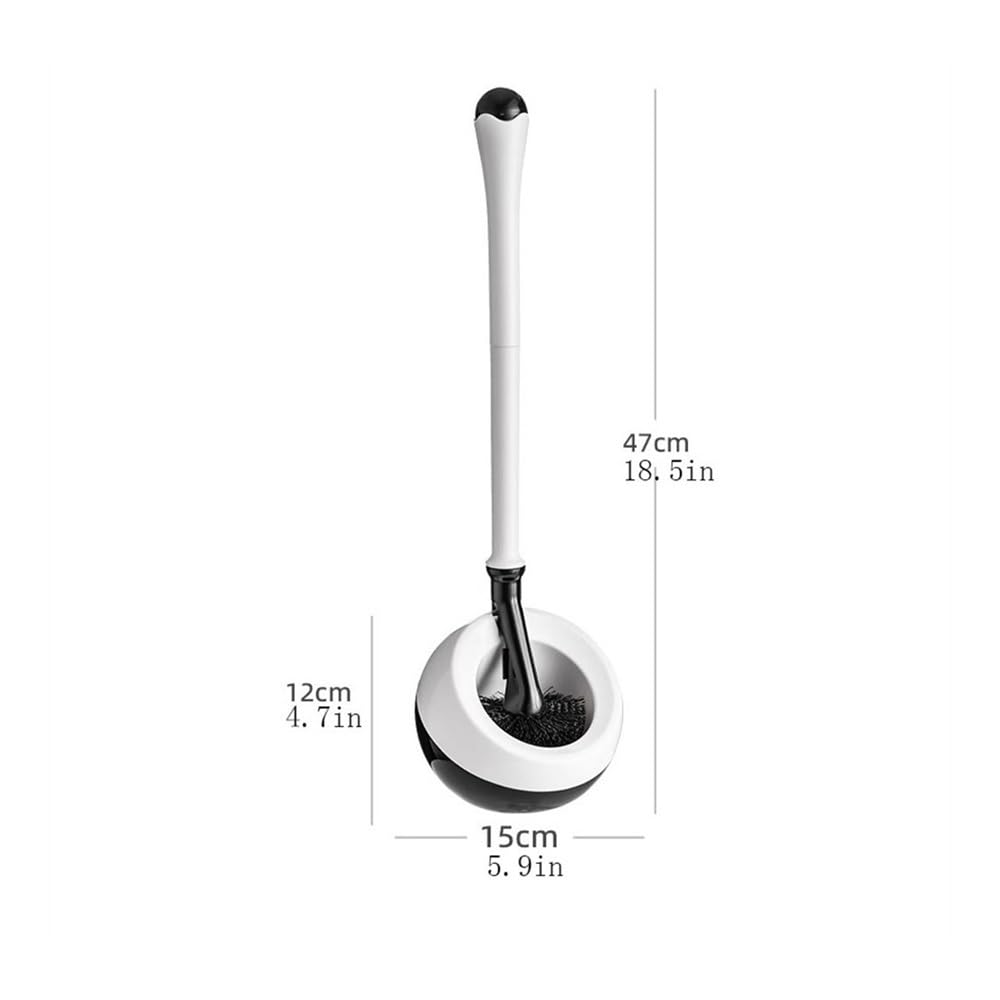 Cepillo de baño, Escobilla de baño Redonda montada en el Suelo con Base Transpirable, escobilla de plástico for Inodoro, escobilla de baño de Mango Largo Blanco y Negro