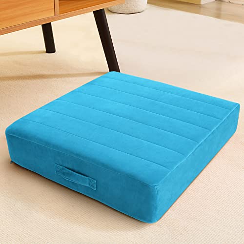 Memorecool Square Floor Pillow Seating For Adults Kids, Large Meditation Cushion Floor Pillow With Thick Foam & Soft Tufted Cover, Washable Big Pillow Seat Floor Cushion For Sitting Yoga 22" Blue #TOP5
