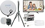 mobile digitale camping-sat-anlage mit easyfind lnb Lieferumfang: Stahl Offset Antenne, HD-Ready Fernseher, Dreibeinstativ, Sat Finder mit 0,15m Sat Kabel, Single LNB und ein 10m Koaxialkabel
