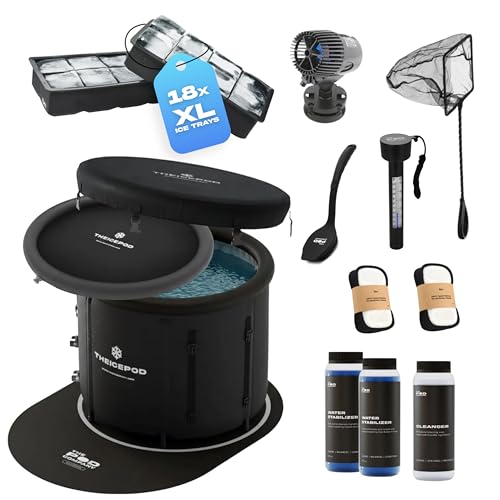 Image of The Pod Company Pro Ice Pod Complete Cold Plunge Bundle - 100-Gallon Ice Bath with 18 Ice Bricks, Insulated Lid & Cover, Water Jet, Maintenance & Cleaning Kit, Thermometer & Floor Mat