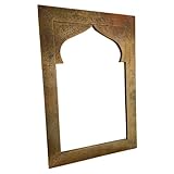 ARTIGIANATO VULCANO Artisanal Miroir marocain en laiton, cadre décoratif ciselé à la main, style arabe géométrique, 40 x h60 cm, montage mural ou support
