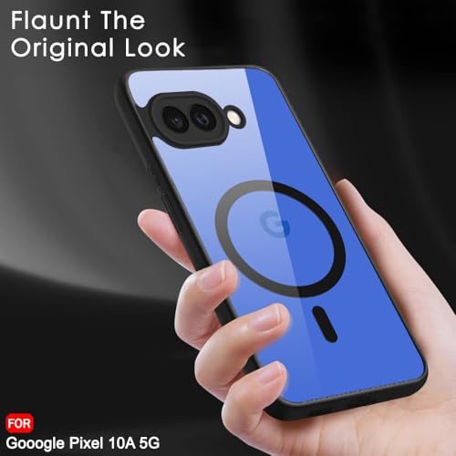 Image of TheGiftKart Hybrid Shockproof Back Cover Case for Google Pixel 10A Compatible with MagSafe | Hard Back Cover Case for Google Pixel 10A (PC & TPU, Transparent Clear Back, Black Sides)