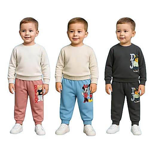 Unisex Kid's Woolen Solid Elastic Waistband Combo Multicolor Track Pants Casual Fit_129-image-19