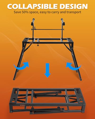 Image of STRICH Dual Piano Keyboard Stand with 2nd Tier - Adjustable and Portable 2 Tier Music Stand for Synths and Electric Digital Keyboards - Fits 54 61 88 Key Pianos