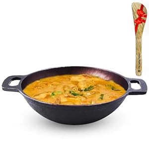 Super Smooth Cast Iron Kadai + Free Wooden Flip | Medium, 25.4cm/10 inch, 2.5Ltr, 2.4kg | Naturally Nonstick, Pre-Seasoned Kadhai