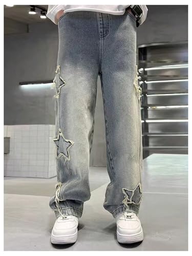 SHENHE Boy's Star Baggy Jeans Teen Boys Straight Wide Leg Denim Pants with Pockets4