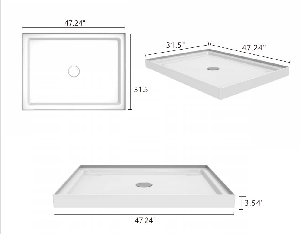 Image of Casaphoria 32 inch x 48 inch Shower Base Pan with 3.5 inch Center Drain Hole,Shower Pan Five-Layer Acrylic + ABS Processing, Non-Slip Shower Enclosure Base for Bathroom, Single Threshold White