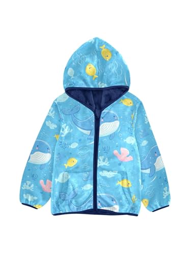 Blue Ocean Whale Fish Girls Fleece Jacket Girls Fall Jacket Boys Coats Zip Up Hoodie Children Outerwear 2-10T
