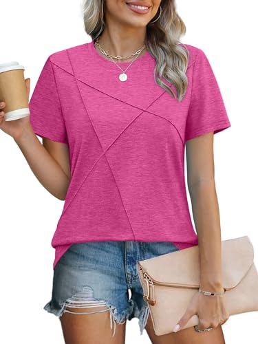 Image of XIEERDUO Womens Summer Tops 2026 Pleated Round Neck Short Sleeve Shirts Business Casual