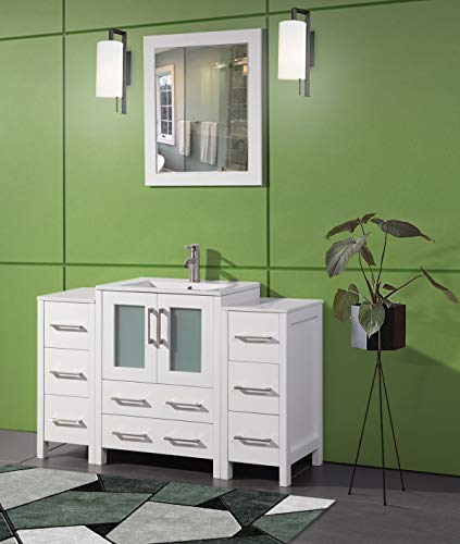 Vanity Art 48 Inch Single Sink Modern Bathroom Vanity Combo Set 2 Side Cabinets 1 Shelf 8 Dove-Tailed Drawers Ceramic Top Bathroom Cabinet With Free Mirror Va3024-48-W #TOP1