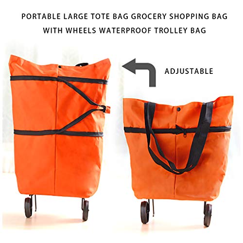Vokmon Bewegliche Faltbare Einkaufs Trolley-Tasche mit Rad Wasserdichtes Oxford Stoff-Taschentasche, orange – Bild 7