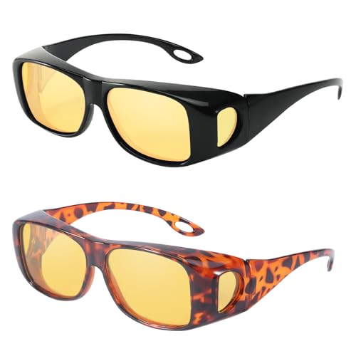 FIMILU 2 Pack Night Vision Fit Over Glasses for Women Men, Polarized Night Driving Glasses Anti-Glare at Nighttime 8143