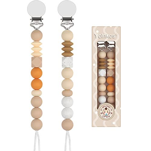 Image of Pacifier Clips for Baby Boys Girls Shower Gift(Orange,Beige)