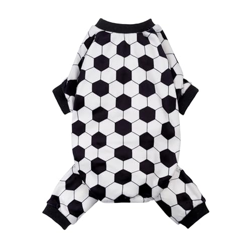 Image of Fitwarm Soccer Dog Fleece Pajamas, Cozy Winter Clothes for Small Dogs Boy Girl, Funny Pet Clothes, Black, White, XL