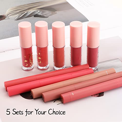 Boobeen Matte Lip Crayon + Plumping Lip Shine Moisturizing Lip Gloss Lipsticks Velvet Matte Lip Pencil Long Lasting Lip Liner Pens And Liquid Lip Glaze Makeup Set, Pack Of 2 #TOP5
