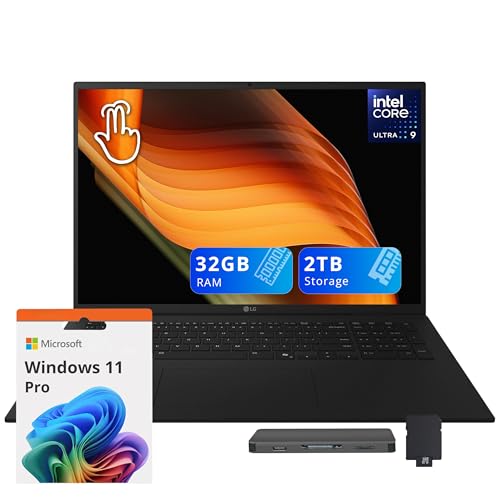 Image of LG Gram 17 inch WQXGA Touchscreen Copilot+ PC Laptop, Intel Ultra 9 288V, 32GB LPDDR5X, 2TB Storage (1TB SSD+1TB Docking Station), Intel Arc Graphics, Backlit Keyboard, Win11 Pro, Black