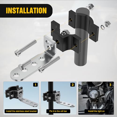 Image of Nilight Motorcycle Light Clamp Brackets fit from 0.7 to 1.2 Inch Round Tube | fit 0.7 inch-1.2 inch diameter roll bar, for Off-road LED Light Pods Front Fork Lights Roof Rack Bumper ATV UTV