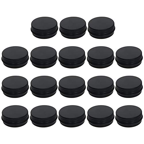 Jutagoss 1/2 oz Round Aluminum Cans, Tin Can Screw Top Metal Lid Containers for Lip Balm, Crafts, Cosmetic, Candles, Candies, black 15ml 18pcs