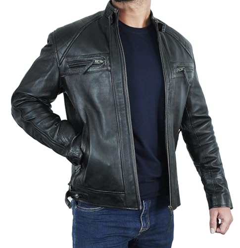 Mens Leather Jacket - Real Lambskin Moto Style Leather Jacket Men3