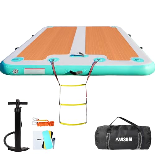 AWSUM Inflatable Floating Dock, 8ft/10ft Non-Slip EVA Surface Inflatable Dock Swim Platform for Lake, Inflatable Water Mat Floating Island Raft for Pool Beach Ocean