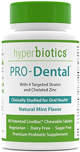 Hyperbiotics Pro Dental ENT | Chewable Mint Tablets | Premium Probiotic Supplement for Oral Health | Sugar Free | Vegetarian | Ears, Nose, Throat | Freshen Bad Breath at It's Source | 90 Count