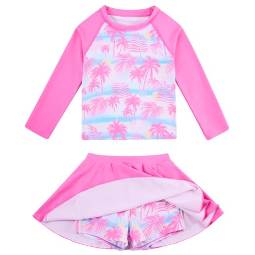 Image of Idgreatim Girls Swimsuit Rash Guard Set Long Sleeve Two Piece Bathing Suit 3-10 Years
