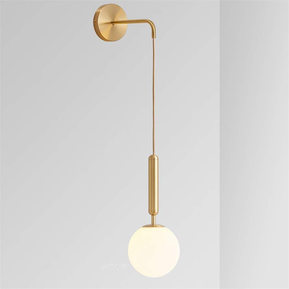 Vintage Industrie Wandleuchte Wandlampen, 15 cm weiße Glaskugel & Gold Metall Drop Wandleuchte für Schlafzimmer, Wohnzimmer (Weißes Glas & Goldmetall)