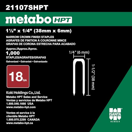 Image of Metabo HPT Finish Staples | 1,000 Count | 21107SHPT 1 /4 inch x 1-1 /2 inch - 18 GA EG (Pack of 10)