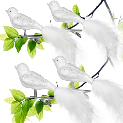UNOLIGA Christbaumschmuck Vögel Glas, 4pcs Weihnachtsbaum Deko Weiß...