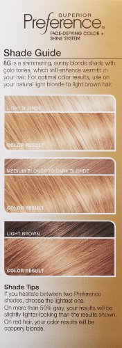 L'Oreal Paris Superior Preference Fade-Defying + Shine Permanent Hair Color, 8G Golden Blonde, Pack of 1, Hair Dye