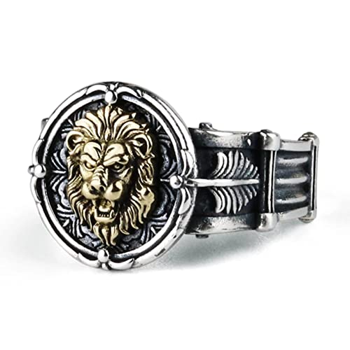 Cakunmik Massiv 925 Sterling Silber Herren Löwen Ringe Retro Punk Retro...