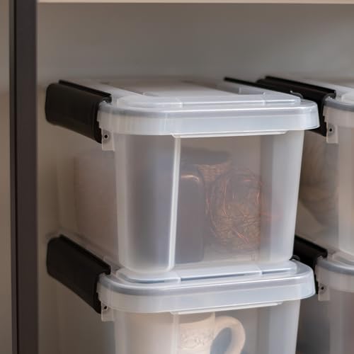 Image of IRIS USA WeatherPro 6 Qt Storage Bins with Lids, 6 Pack, BPA-Free Plastic Gasket Box with Tight Latch and Seal, Stackable Nestable Tote Tub - Clear /Black