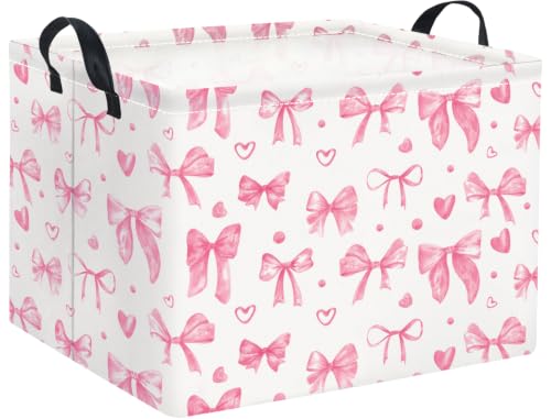 Image of Rectangular Valentines Basket for Women Girls Storage Bin Organizer Box Shelf Room Decor(Heart Bowknot)