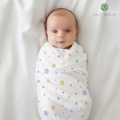 Image of Salt Earth GOTS Certified 100% Organic Cotton 2-Layered Swaddle Baby Blanket, 4 Pack, 47 inchx 47 inch Receiving Blankets for Swaddling, Wrap for Boy & Girl, Newborn Baby Essentials, Registry (Solids & Stars)