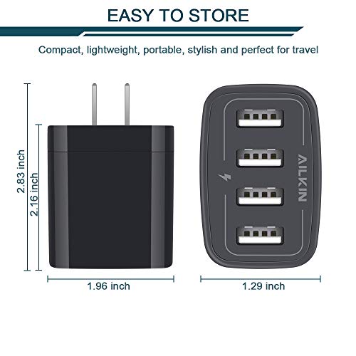 Image of AILKIN 4.8A 4-Port USB Plug Cube Brick Charging Box Wall Charger - 2-Pack, Compatible with iPhone 15 /14 /13 Pro Max, Samsung Galaxy S23 /S22 /S21 /S20