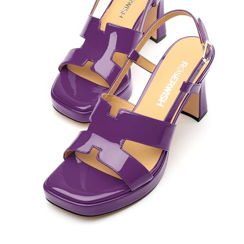 Image of ROSERWISH Heels for Women Chunky Block Platform High Heels Square Open Toe Strappy Heel Sandals Wedding Party Prom Fashion Slingback Dress Pump Sandals Shoes