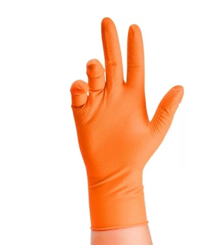 Guantes de nitrilo negros desechables 8 milésimas pulgada grosor, resistentes, seguridad industrial, con textura diamante, for trabajos mecánicos, 30/50 unidades(Diamond Orange 50PCS,XL)
