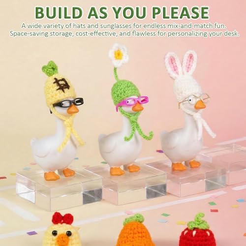 KHZSPP 6Set Desk Goose Outfits,Colorful Desktop Goose Clothes Including Mini Knitting Hats and Sunglasses,Goose Statue Clothing,Desk Goose Statue Accessories for Holiday,Home Decor - 5