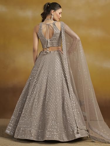 Image of Zeel Clothing Women's Sequins Thread Embroidered Georgette Lehenga Choli With Dupatta (5124-Women-Lehenga-Choli-New; Free size)