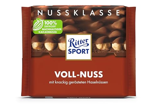 Ritter Sport Voll-Nuss, Vollmilchschokolade mit knackigen, ganzen Haselnüssen, Nuss-Schokoladentafel aus hochwertigem Kakao, perfekt zum Naschen, Geschenkidee, 100g Tafel