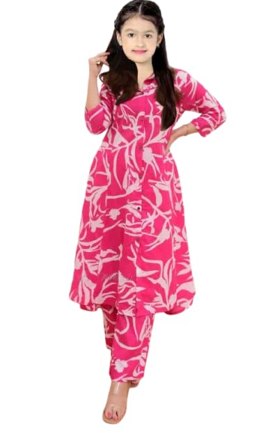 Girls Rayon Straight Kurta Pant Set – Ethnic Wear Kurta with Bottom Pant for Festive Wedding Daily use