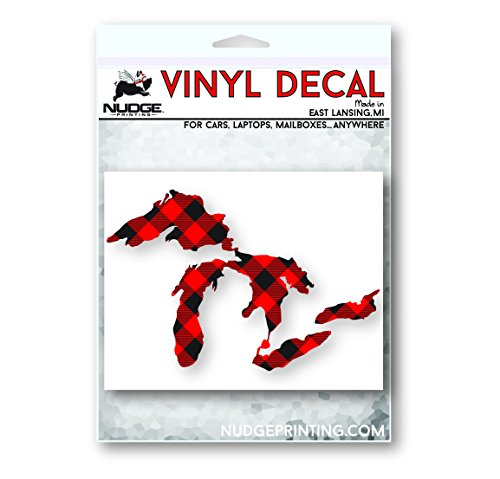 Image of Great Lakes Sticker Michigan Car Decal Premium Heavy-Duty Waterproof Vinyl for Bumpers, Windows, Laptops, Water Bottles or Coolers (Buffalo Check Red Plaid, 4.75 inch Wide)