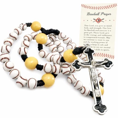 Westmon Works Baseball Rosary Gift Set with Catholic Prayer Card & Drawstring Bag Faith Pack for Players Coaches Teams and Fans