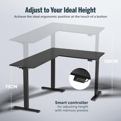 Image of JIN OFFICE Atlas L-Shaped Electric Height Adjustable Desk |Reversible Design L-Shape Adjustable Table | 3 Year Warranty,100 KG Wt. Cap, Memory Presets, Cup Holder|Home Office Sit Stand Desk Black