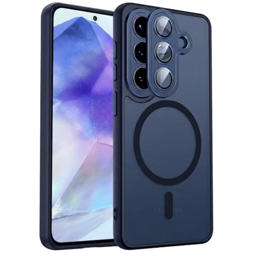 Image of Elzzi MagSafe Compatible Case for Samsung Galaxy A37 5G - Matte Shockproof Hybrid Protective Cover with Built-in Camera Lens Protection, Slim Anti-Fingerprint TPU+PC Back Case (Navy Blue)