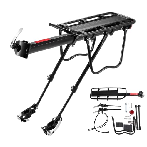 Vipdrive Fahrrad-Heckträger, Fahrradgepäckträger mit Schnellspanner mit Gummiband und Reflektor, verstellbarer Fahrradträger für die Rückseite des Fahrrads 50 kg Kapazität