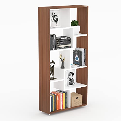 Image of Anikaa Petra Engineered Wood Bookshelf Storage /Book Cabinet /Book Rack, 6 Shelves (Walnut /White)