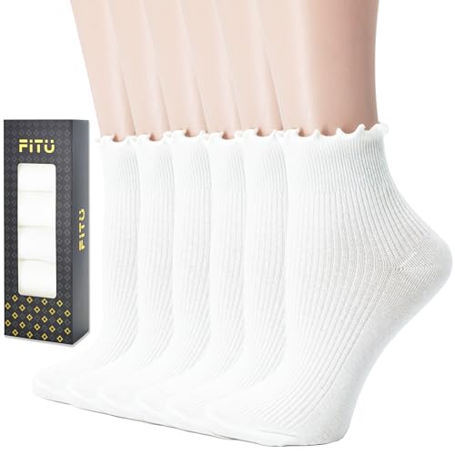 Image of Women's Trim Ruffle Frilly Turn Cuff Socks - Cute Vintage Dress Crew Ankle Boot Socks